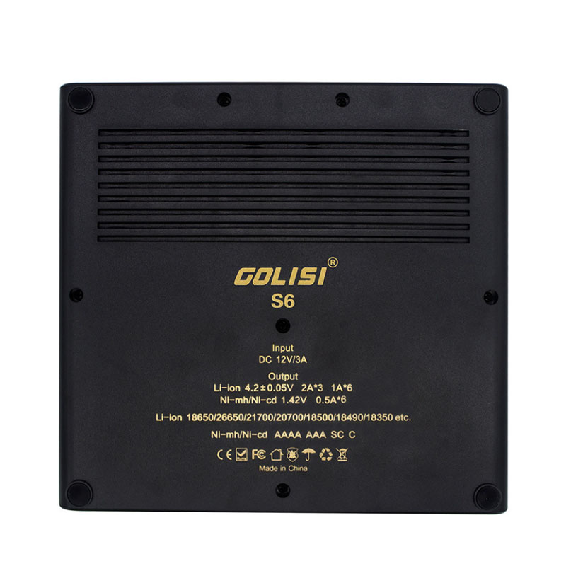 Original Golisi S6 Akku-Ladegerät, 6 Steckplätze, 2 A, Schnelllade-LCD-Anzeige, passend für 18650 21700 20700 18350 26650 AA AAA Li-Ion Akku