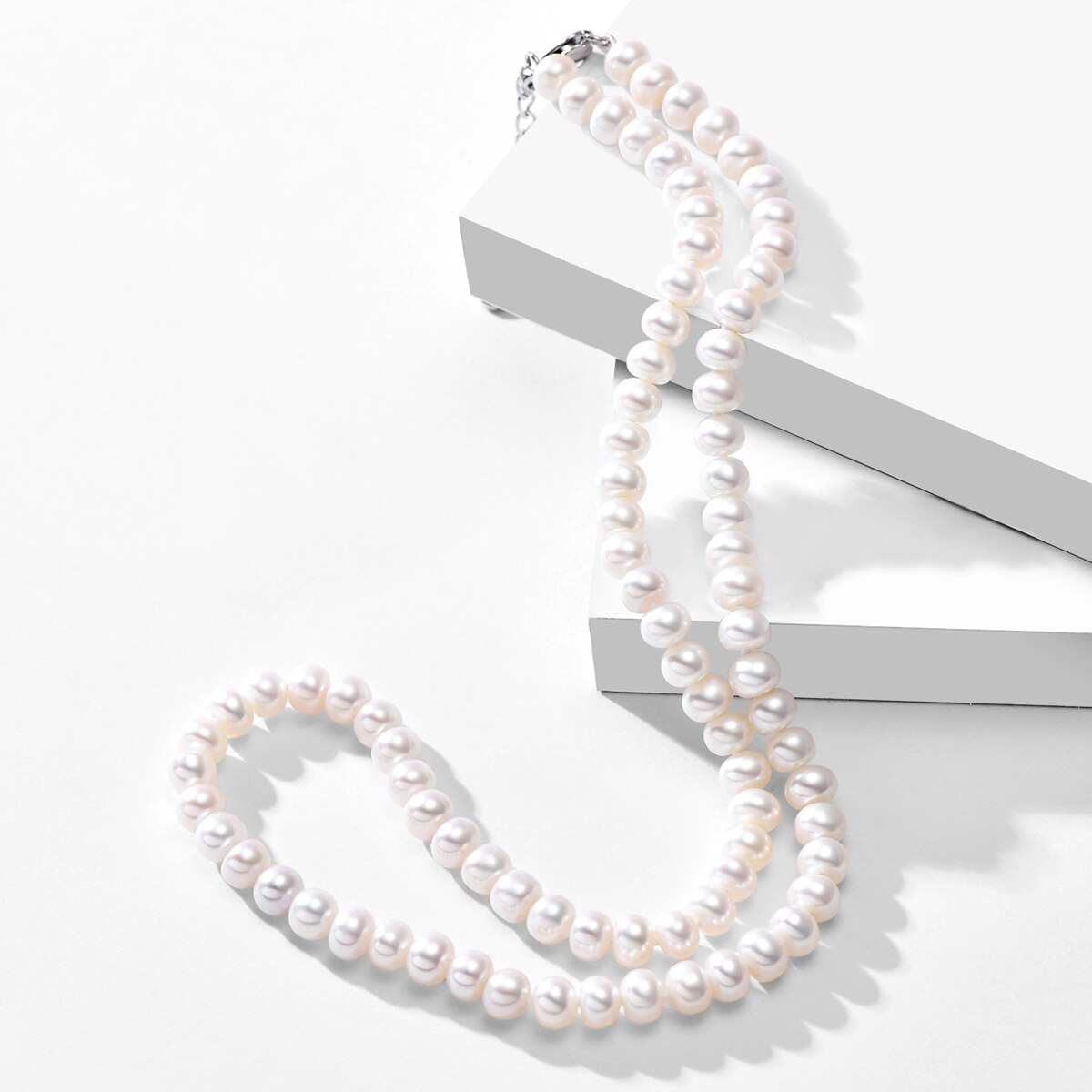 Gn Parel Real White Natuurlijke Zoetwater Ronde 6-7Mm Parel Kettingen Kettingen Choker 40Cm + 3Cm gnpearl Fijne Jewerly Voor Vrouwen