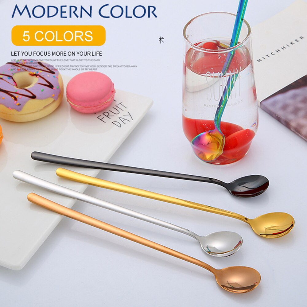 Nueva cuchara de mezcla de acero inoxidable colorido espejo Luz de mango largo té café cucharas lindo Bar cucharas comedor accesorios de cocina