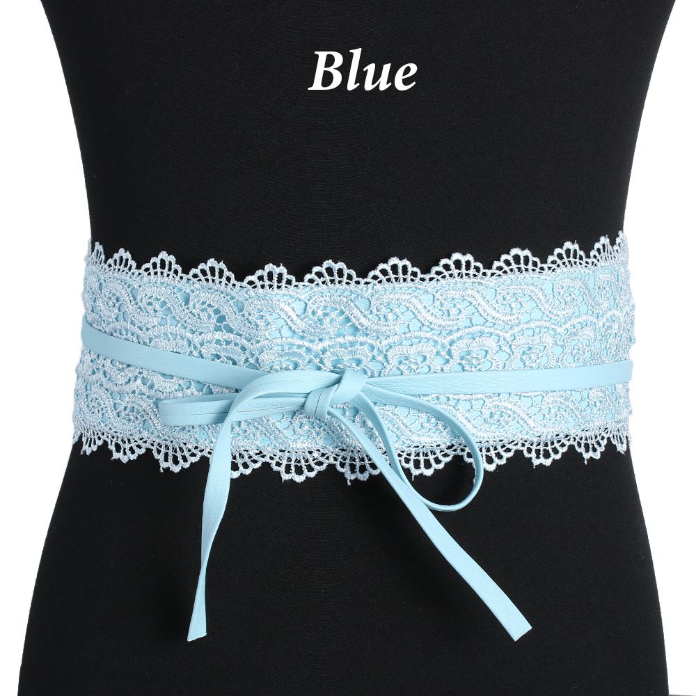 Vestido de boda para mujer, corsé ancho, cinturón de encaje, cinturón de cintura con autolazo para mujer, decoración colorida de banda de cintura de encaje a la: blue Waistband