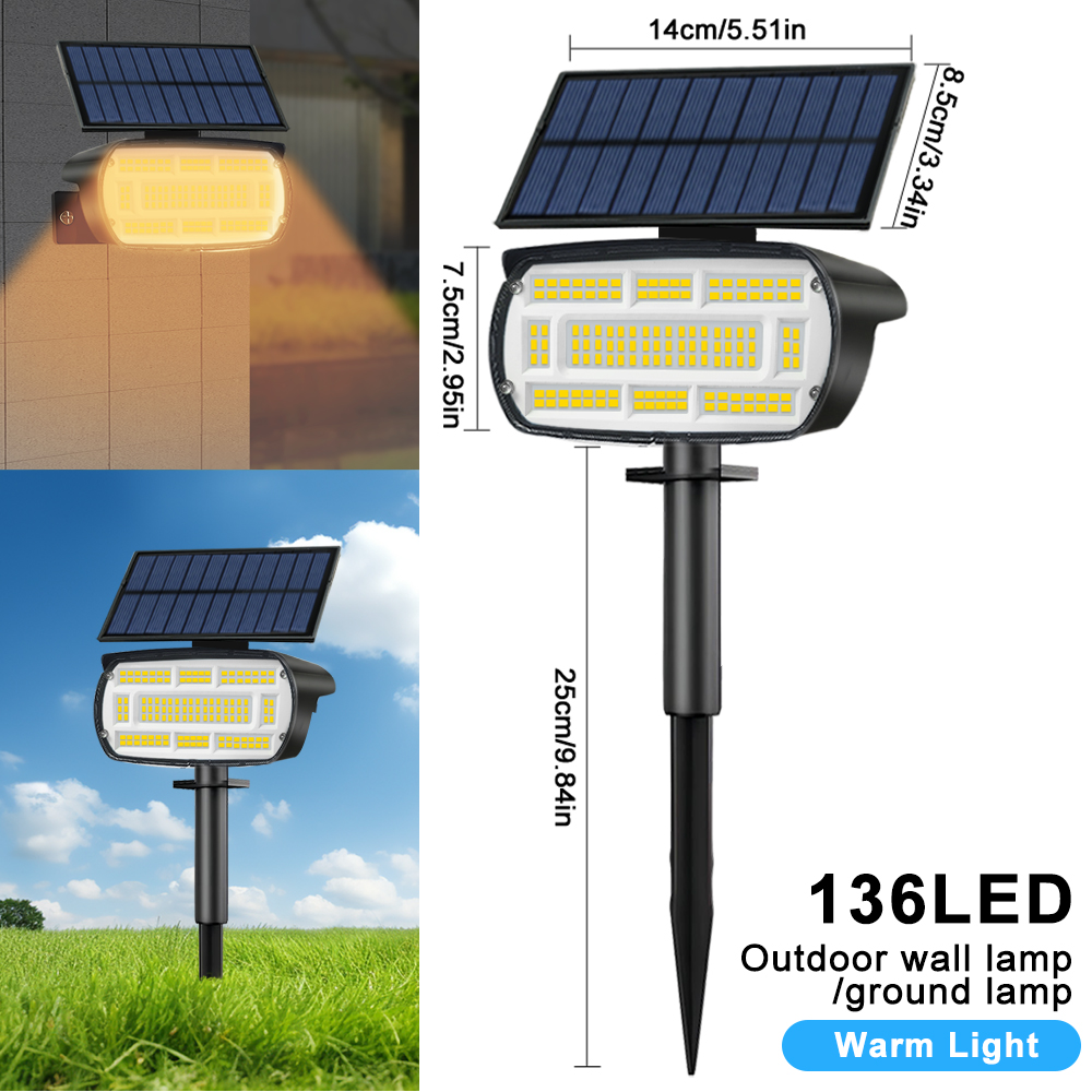 136LED-tuinverlichting op zonne-energie Buitenverlichting op zonne-energie Waterdichte landschapsspots op zonne-energie Tuinpad Muurveranda: Blauw / 6-10W