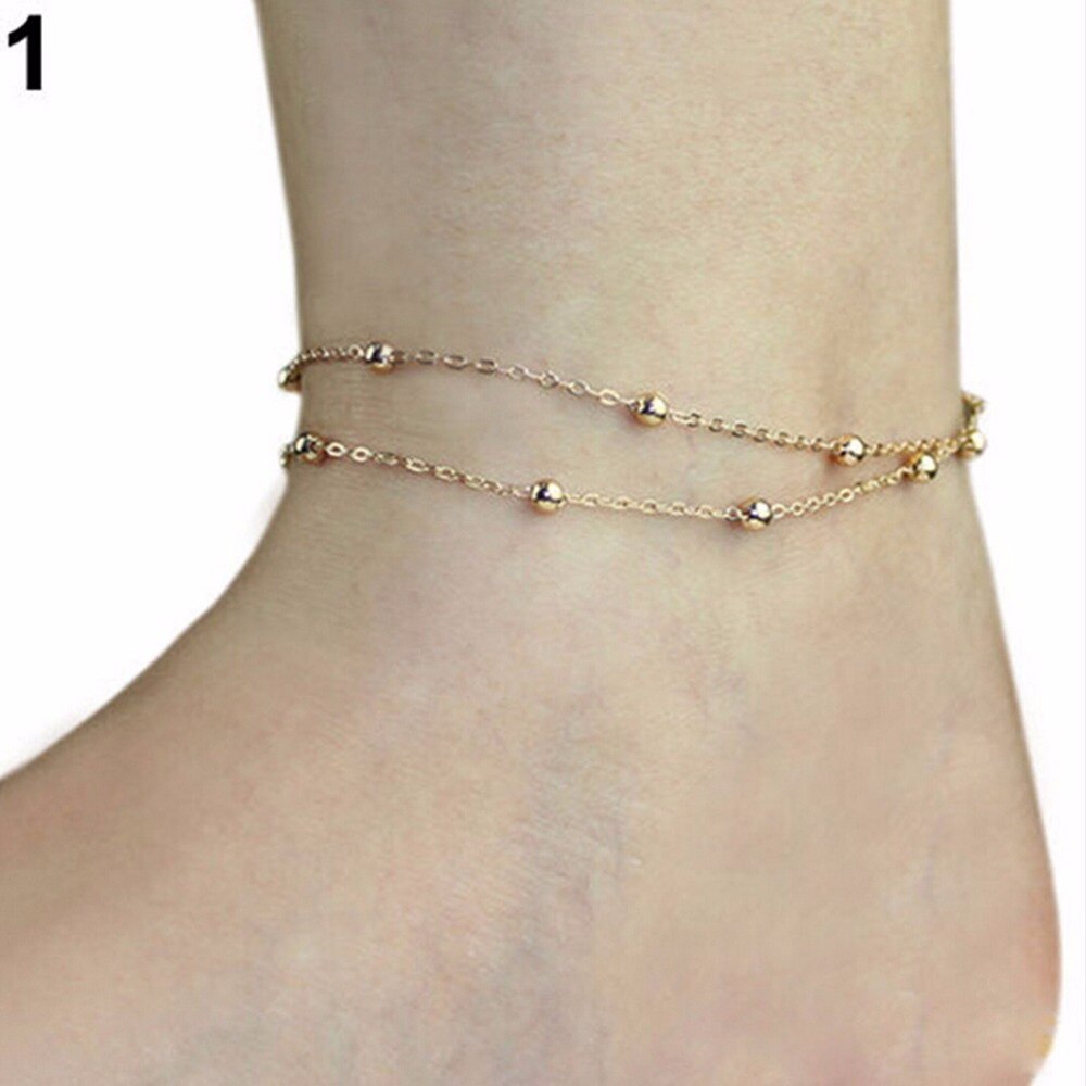 Vrouwen Enkel Armbanden Girl Lady Enkelbandje Sieraden Double Layer Chain Link Kwastje Voet Armband Teen Enkelband Barefoot Strand