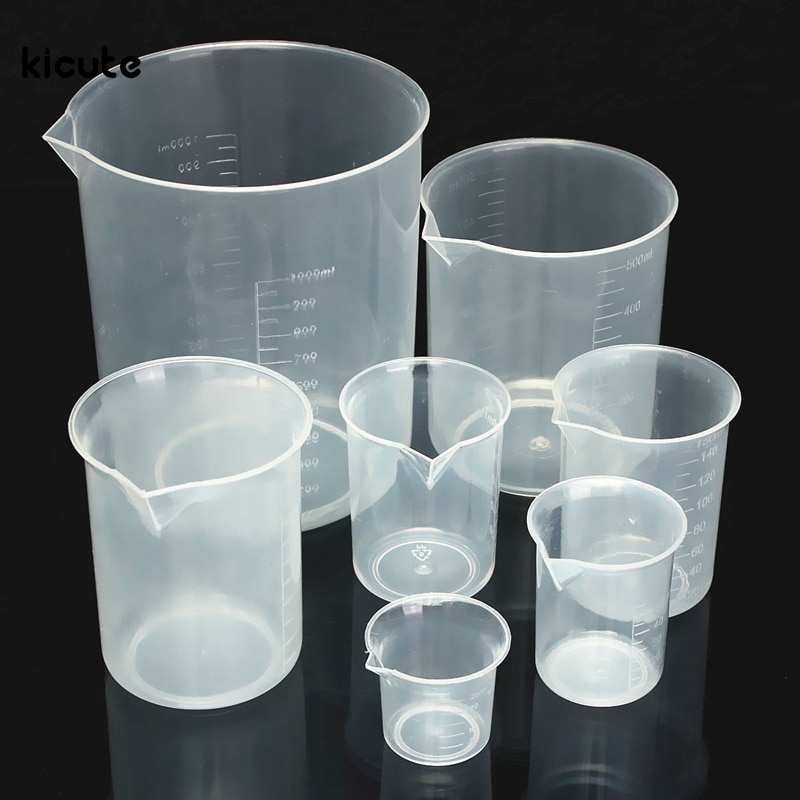 1pc 50 100 150 250 500 1000ml genomskinlig kökslaboratorie-plast graderad volymetrisk bägare behållare mätkopp verktyg