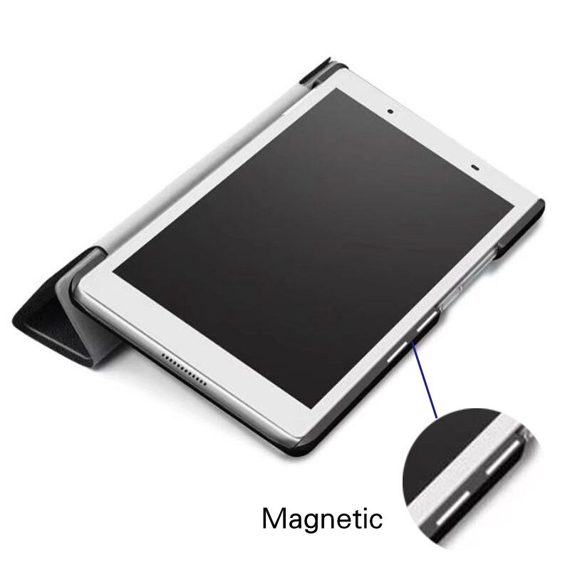 Magnetische standaard, slimme pu-leren hoes voor lenovo tab 4 8 tb-8504f/8504n/8504x 8.0 inch tablet, funda-hoes + gratis schermfolie + touchpen