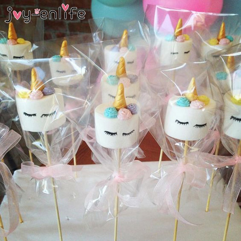 100Pcs Diy Bruiloft Verjaardagsfeestje Zoete Cellofaan Clear Candy Opbergzakken Cookies Lollipops Cake Verpakking Eenhoorn Decoratie
