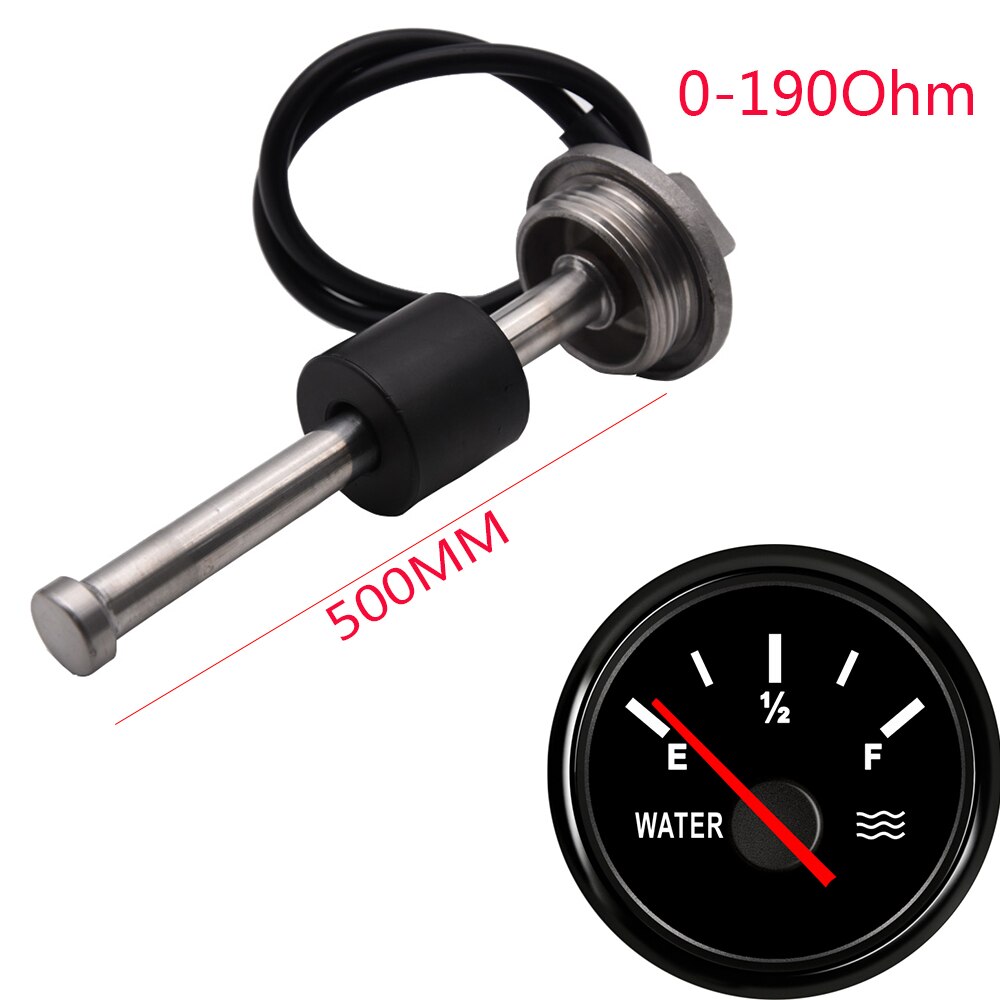 0-190Ohm 52MM Water Level Gauge Red Backlight Water Tank Level Indicator Meter with Fuel Level Sensor 200MM 250MM 300MM 400MM: 500mm bb gauge