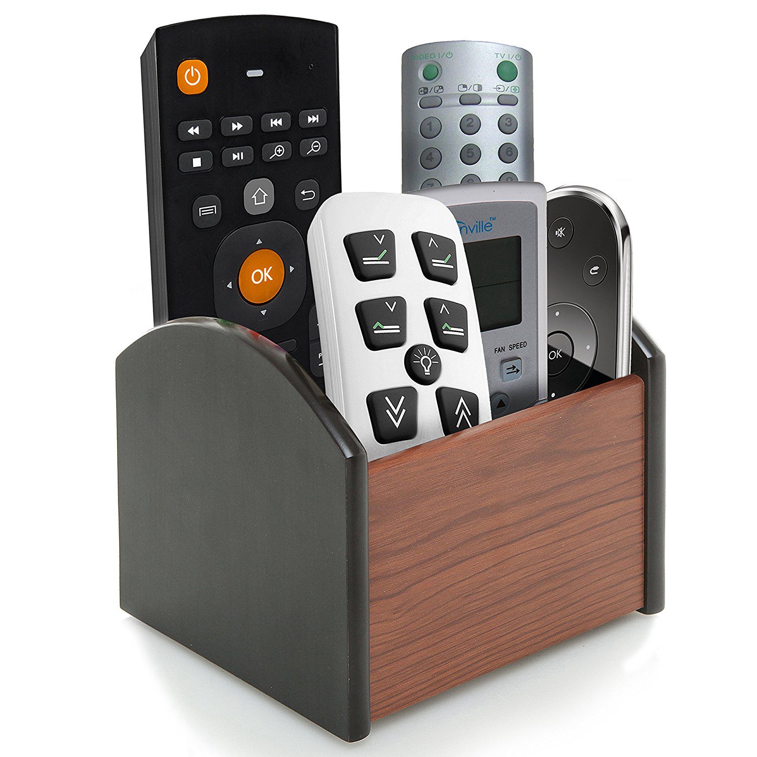 Roterande trä 4 -fack skrivbord kontorsmaterial förvaring organisator / snurrande fjärrkontroll caddy
