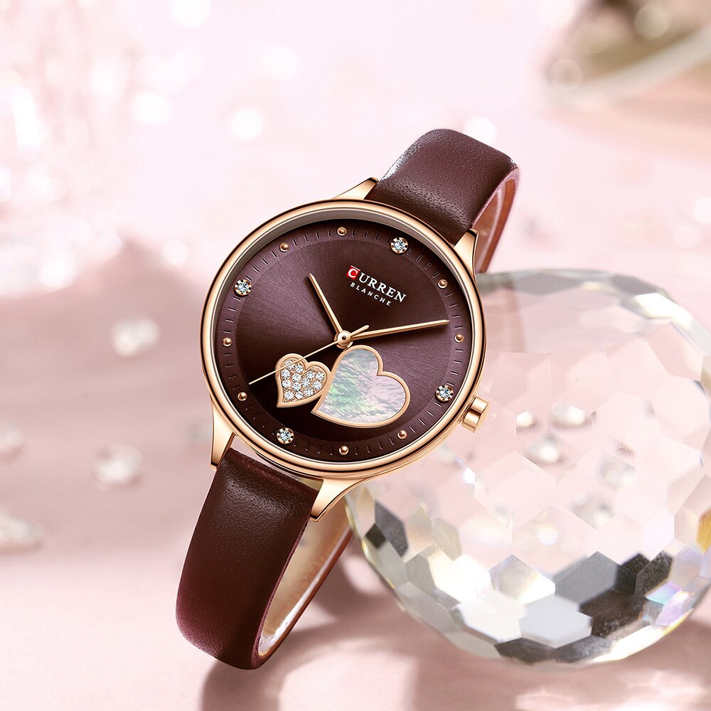 Curren Horloges Vrouwen Mode Lederen Quartz Polshorloge Charmante Strass Vrouwelijke Klok Zegarki Damskie