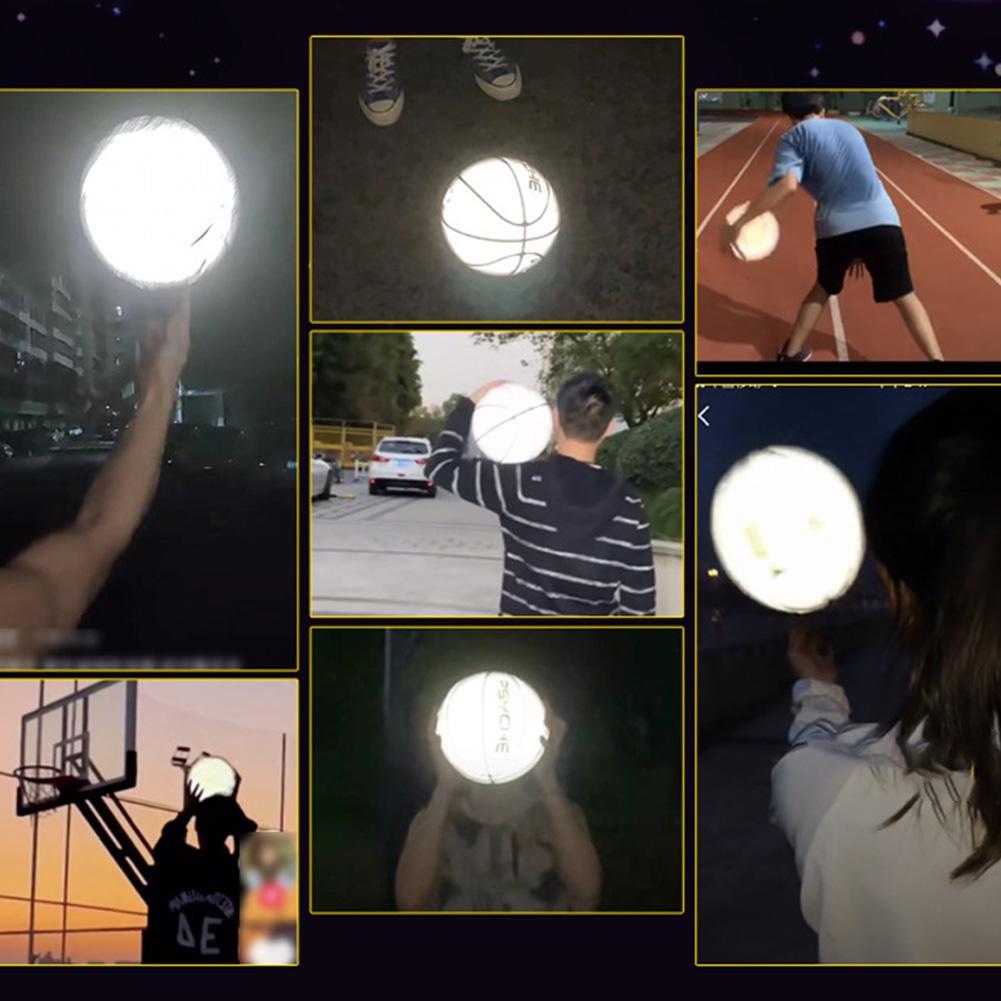 Größe 75 leuchtender basketball, holografisch reflektierend, blitzball, pu-abriebfest, leuchtender basketball für nachtsportspiele