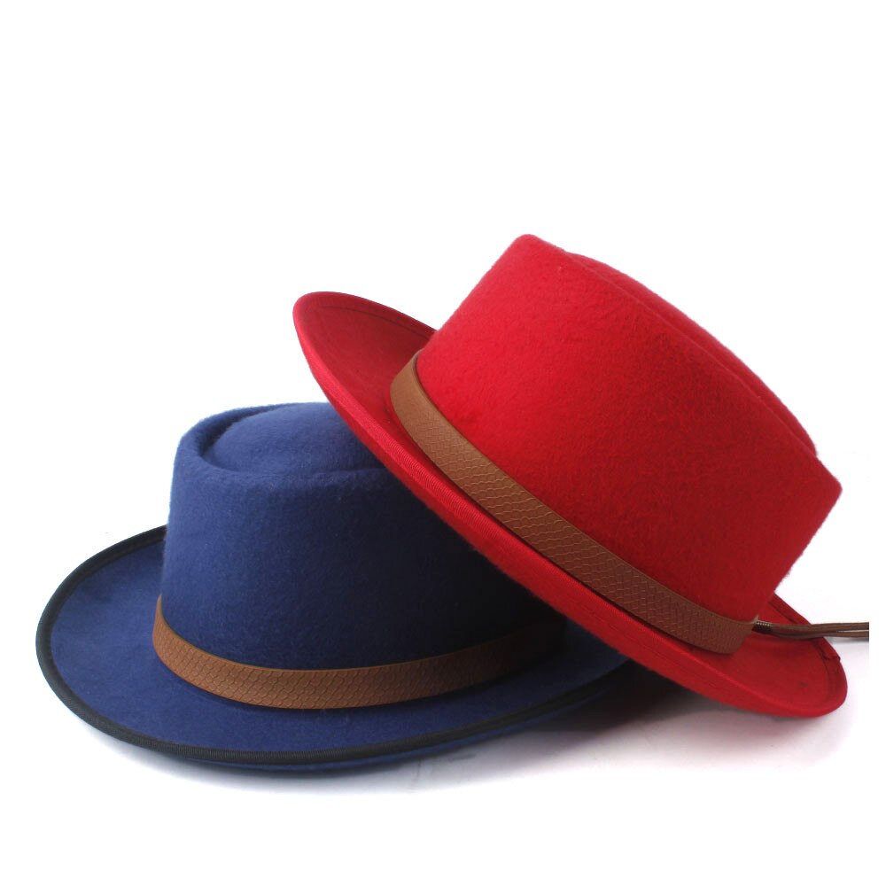 Sombrero de tarta de cerdo para mujer, sombrero Fedora de iglesia para hombre, sombrero plano de lana, Trilby, sombrero fascinador, tamaño 58CM,
