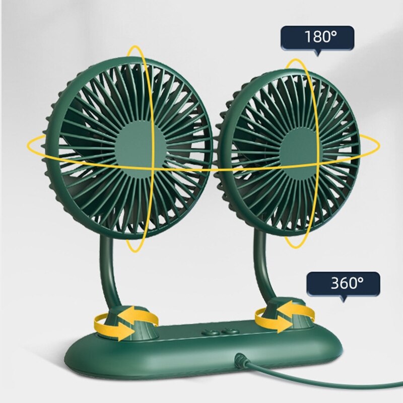 Adjustable Car Auto Air Cooling Fan Low Noise Auto Cooler Dual Head USB Fan Dashboard Cooling Air Circulation Fan