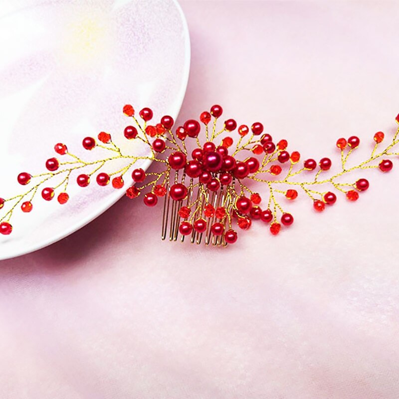 Patroon Haarspeld Mooie Bruid Hoofddeksels Trouwjurk Haar Kam Foto Ornamenten Charmante Bruid Haar Sieraden Verkoop: RED