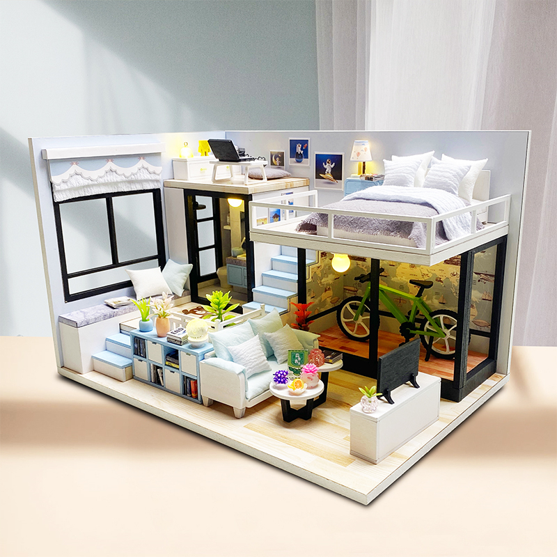 Maisons de poupées en bois pour adultes, bricolage, Kits de construction miniatures avec meubles, maisons de poupées légères, jouets, d'anniversaire pour adultes