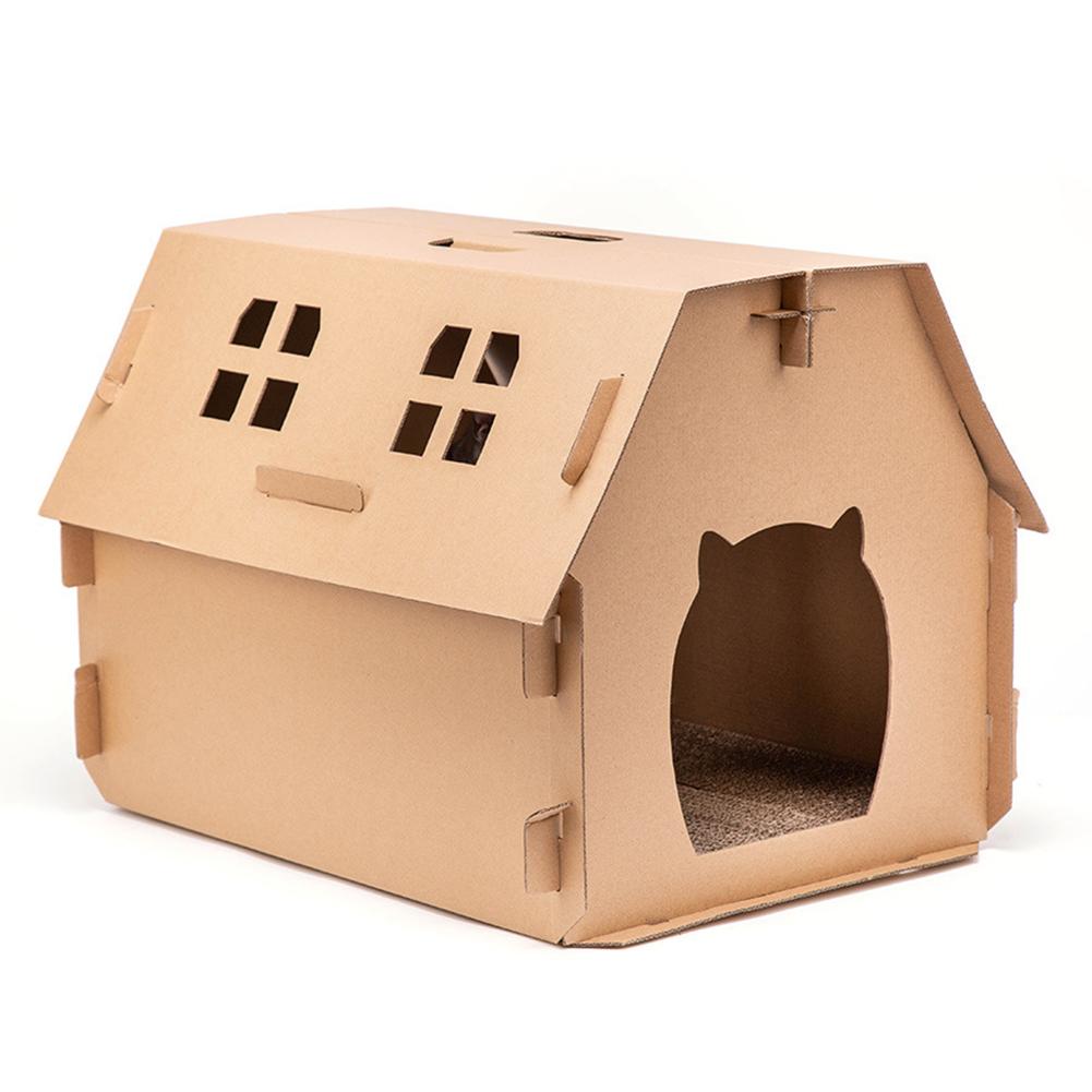 Cats House Cat Bed Corrugated Cat Scratching Post DIY Foldable House For Cats Kittens Hamster Wood House: A