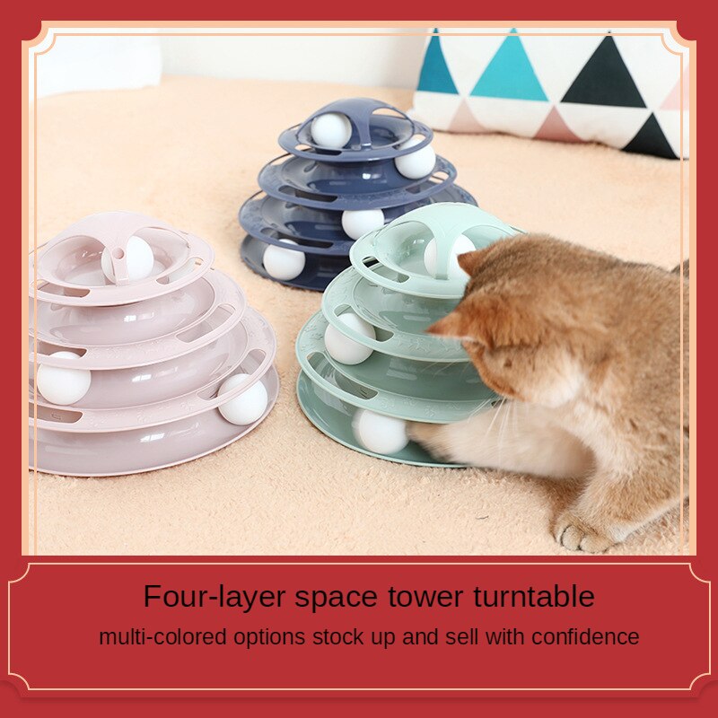 4 Levels Pet Cat Toy Training Amusement Plate Kitten Interacitve Tower Tracks Disc Cat Intelligence Amusement Triple Disc tumble