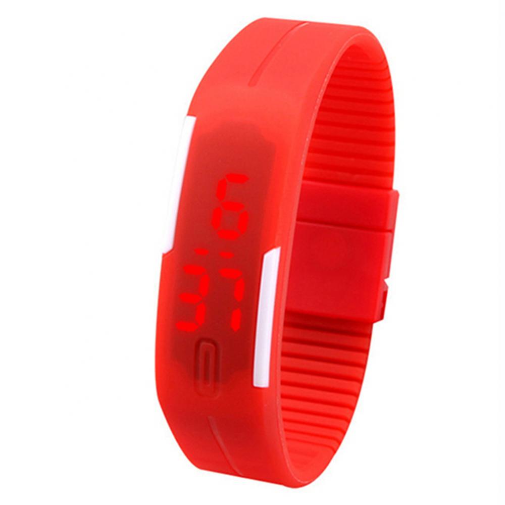 Montre-bracelet numérique en silicone pour hommes et femmes, LED rouge, bracelet de sport, montre-bracelet tactile,: Rouge