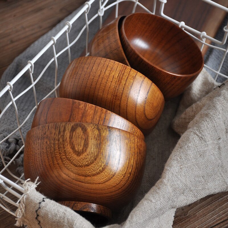 Cuenco de madera japonés para sopa, cuencos grandes de arroz, utensilios de madera, vajilla de cocina, cuenco de servicio para comedor, cuenco de madera para ensalada de frutas y comida, 2/4 Uds.