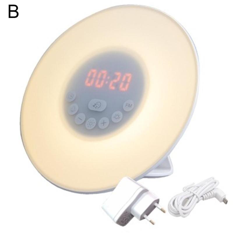 Digital Wecker Wake Up Licht Tisch LED Lampe Elektronische Schreibtisch Uhr Sunrise Sunset Snooze Uhren FM Radio Uhren: EU 