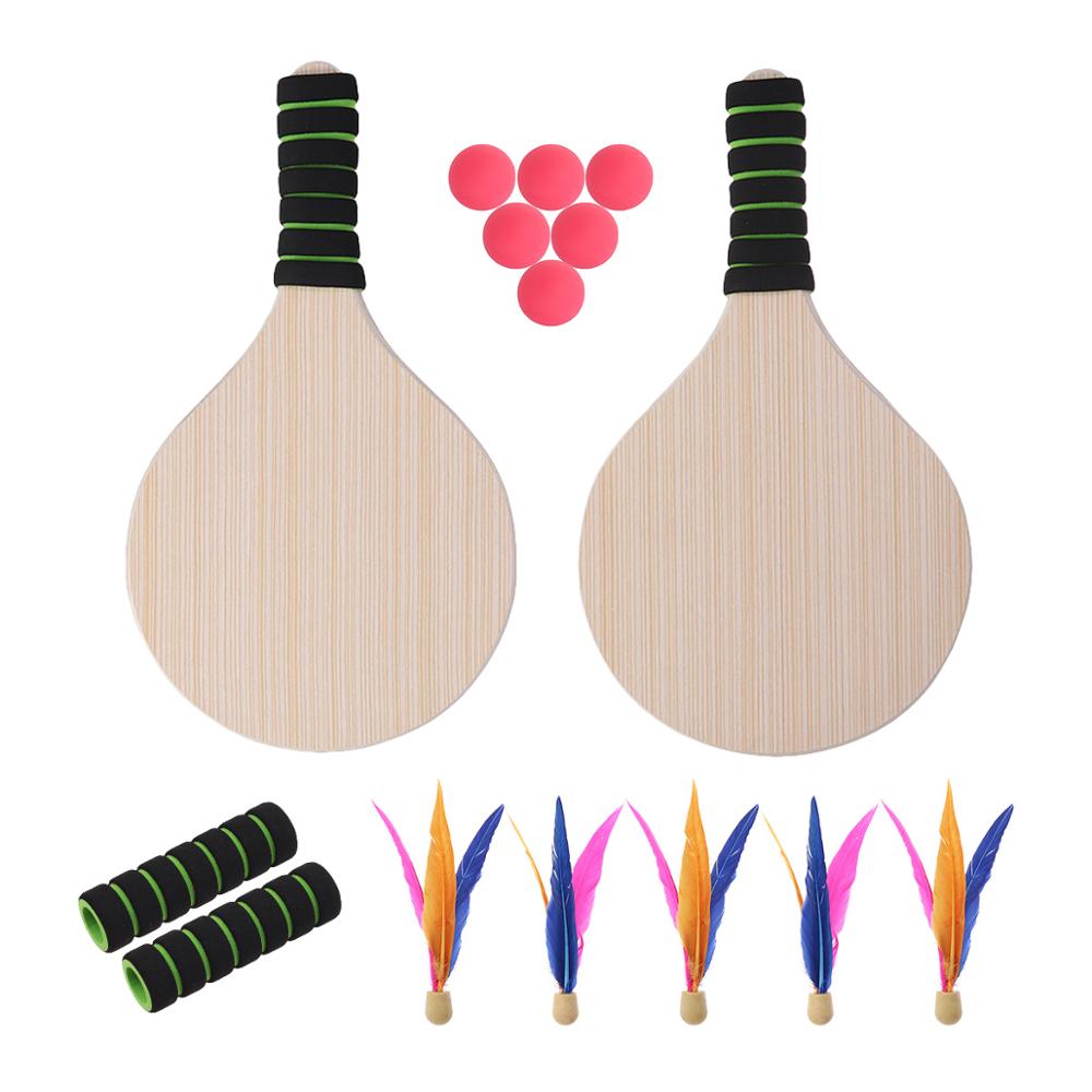 Fun Beach Paddle Ball Game Badminton Tennis Pingpong Beach Cricket Wood Racket Paddles Set Outdoor Racquet Game for Adults Kids
