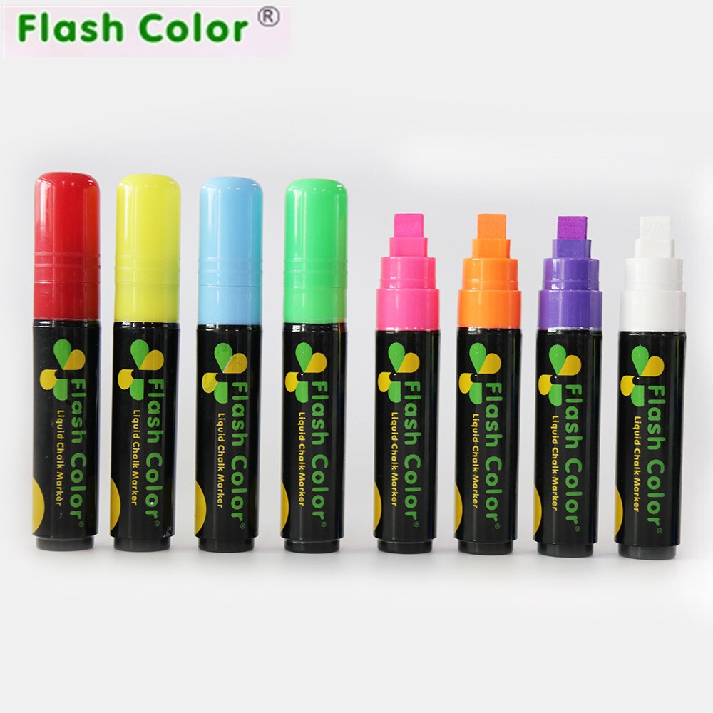 Flashcolor-rotuladores de tiza líquida de neón, 10mm, para tablero de escritura LED, plumas de escritura con efecto neón, 1 unids/lote, 8 colores