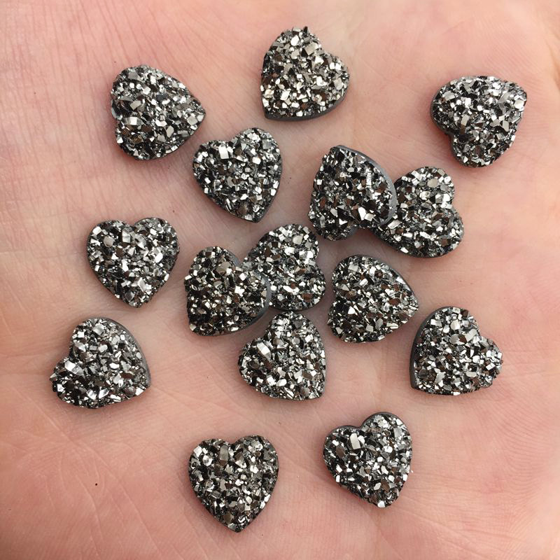 Shiny 60Pcs Resin 10mm heart Ore Surface Flatback Rhinestone for Clothing Applique DIY Scrapbook Jewelry Craft Supplies: 6