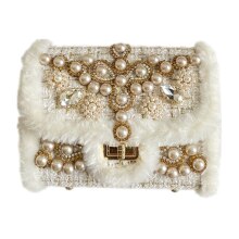Luxus Perlen Pelz Umhängetaschen für Frauen Winter Handtaschen Bling Strass Diamant Damen Abend Party Mini Tasche