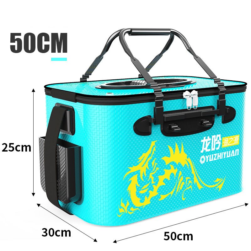 Portable Fishing Bucket Bag EVA Fishbox Handle Folding Outdoor Water Box Live Fish Bucket Thicken Fishing Tank Fishing Gear Bag: Blue 50CM 01