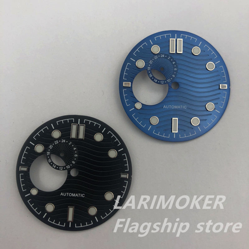 Larimoker 30.8 Mm Blauw/Zwart Water Rimpel Glow Green Hollow Out Dial Voor NH39 Beweging Horloges Accessoires