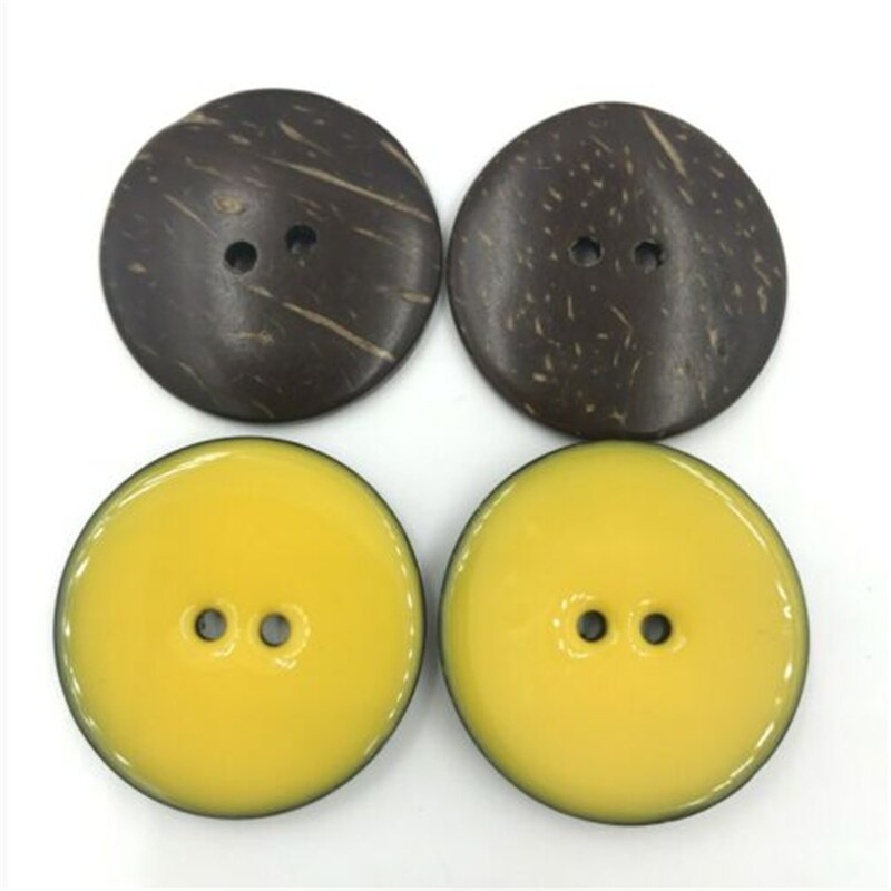 Bricolage 5 pièces coquille de noix de coco émail boutons outils de couture vêtements accessoires artisanat décoratif taille 40mm trou taille 4mm: Yellow -5pcs