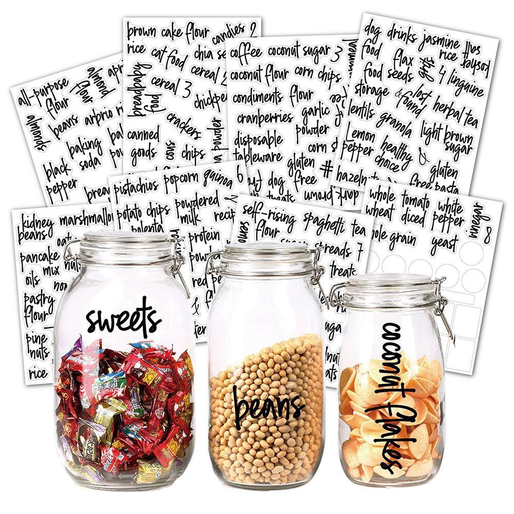 8pcs Kitchen Food Label Sticker Set Transparent Waterproof Printing Food Sticker Container Self-adhesive Paper