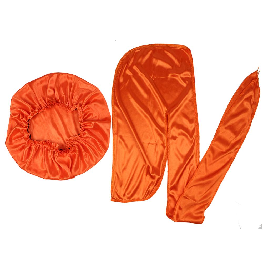 Durags soyeux, bandanas pour hommes, durag soyeux assorti, bonnet en soie pour femmes, bonnet de nuit, turban, chapeau longue queue, durag, casquette ondulée: Orange