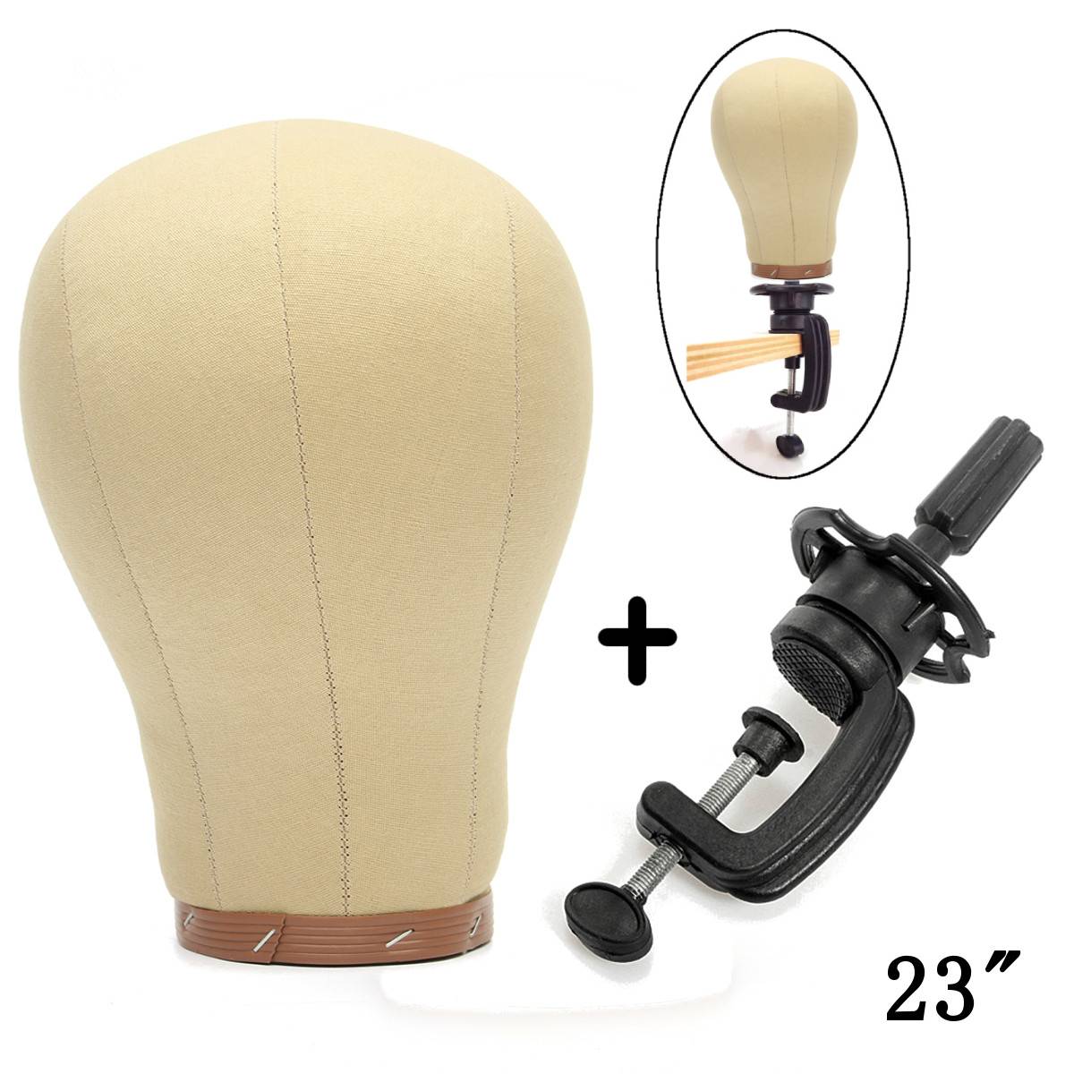 Training Mannequin Head Canvas Covered Plastic Foam Filled Block Head Display Styling Mannequin Manikin Head Wig Stand 22-23"