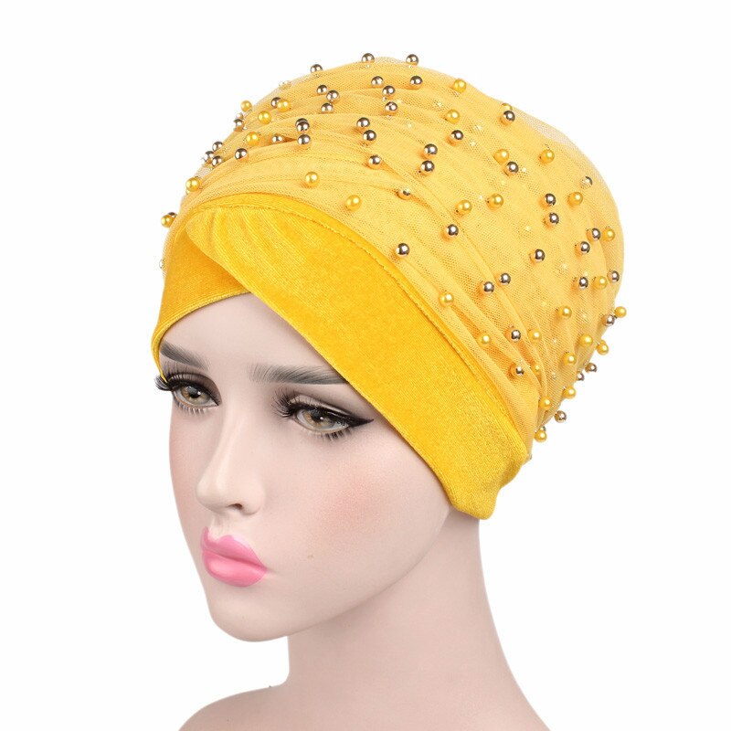 Neue Frauen Perlen Schal Hütte Muslimische Frauen Hijabs Turban Hüte Indische Kappen wickeln Kappe Lange Kopf Schal Kopftuch Hüte Haar zubehör: Stil246-3