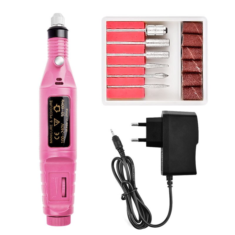 Elektrisk apparat för manikyr gel nagelbandsborttagning fräsborr pedikyr polermaskin slipskärare set nail art: Us plug pink