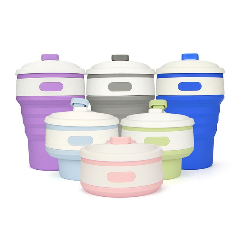 Tazas de silicona para agua retráctiles portátiles de 350ml taza de viaje plegable de Color sólido multifunción