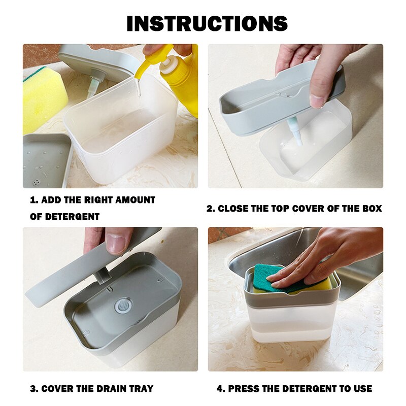 Soap Pump Dispenser 2-in-1 Liquid Dispenser Container With Sponge Holder Hand Press Soap Organizer Kitchen Cleaner Tools