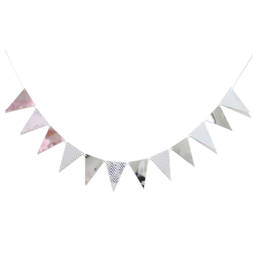 1Set 5M Golden Paper Triangle Banner Pennant Hanging Flag for Birthday Wedding Baby Shower Event Party Supplies Photograph Props: Silver1