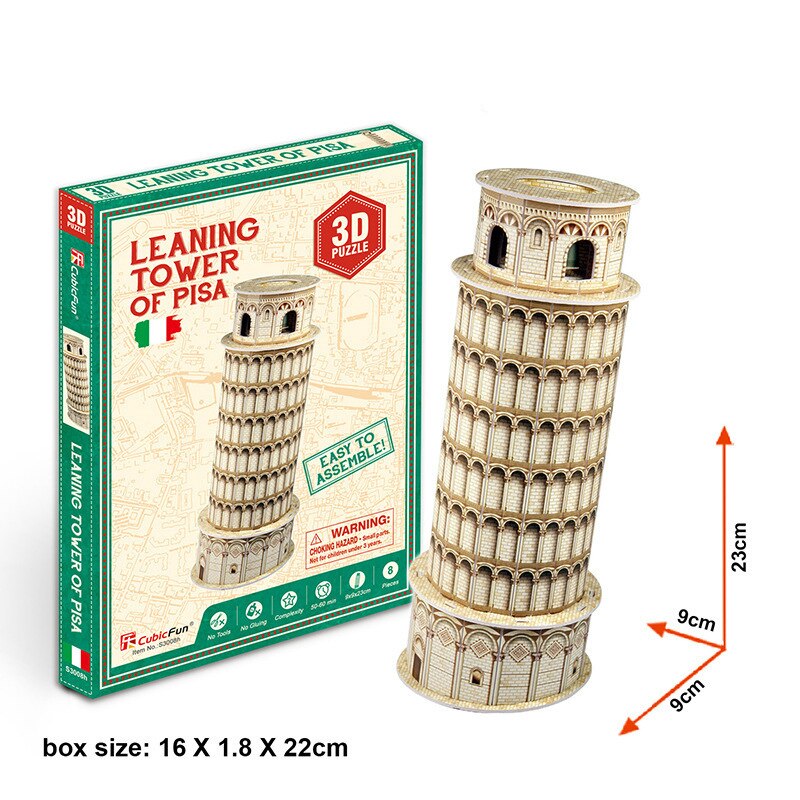 3D Puzzle di Carta Parola Edifici Famosi Torre Eiffel Puzzle Assemblato Modello FAI DA TE Giocattoli Educativi Per I Bambini Regali per Adulti: Leaning Tower