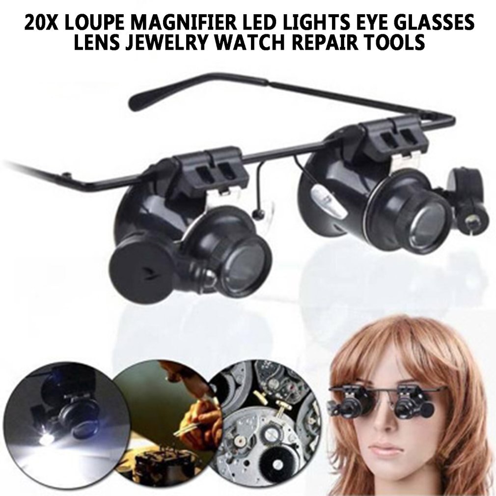 20X Acryl Lens Loupe Bril Vergrootglas Led Verlichting Bril Lens Vergrootglas Eye Sieraden Horloge Reparatie Tools 9892A-II