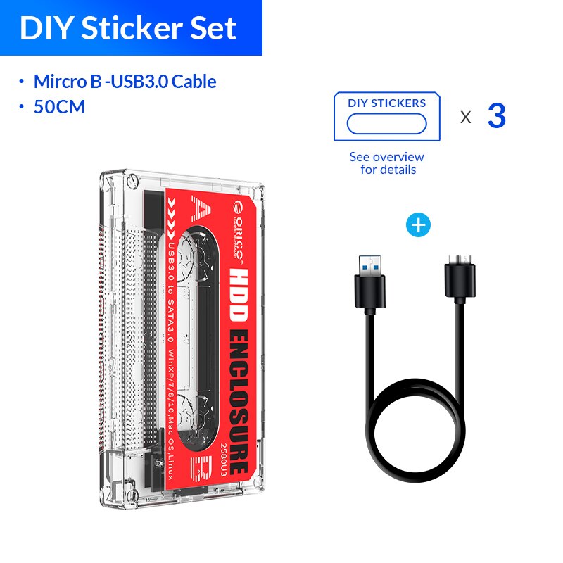 ORICO 2.5 &#39;&#39;Festplatte USB 3,0 Typ-C HDD Gehäbenutzen Externe transparent HDD fallen DIY Aufkleber für SSD HDD Kassette Band: DIY Aufkleber einstellen