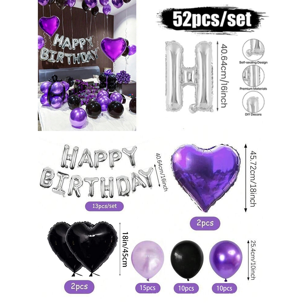 Purple Black Balloons Happy Birthday Banner Balloon Party Decoration Balloons Set For Birthdays, Anniversaries, Themed Parties: black