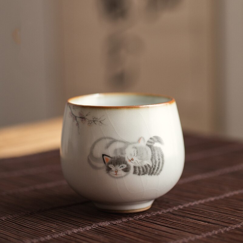 4 Style Cute Cat Ceramic Tea Cups Drinkware Cup Tea Set Crafts Kung Fu Cups Drink Cups Tea Accessories Tea Set Supplies: Pattern 8