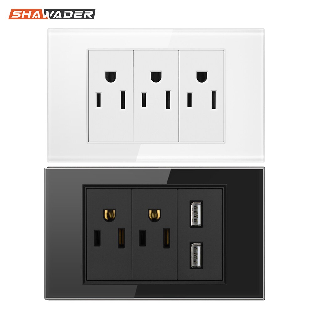 Elektrisk stikkontakt, dobbelt / tredobbelt 2/3- polet glasspaneluttak, plater oss modulær montert dobbelt usb-portadapter
