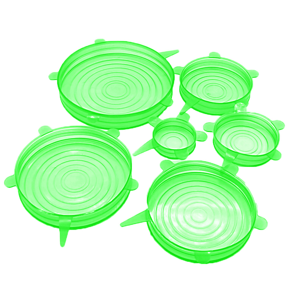 6 Pieces/Set Reusable Silicone Food Seal Wrap Square Shape Silicone Stretch Lids Keeping Food Fresh Cover Bowl Pot Lid: Round Green