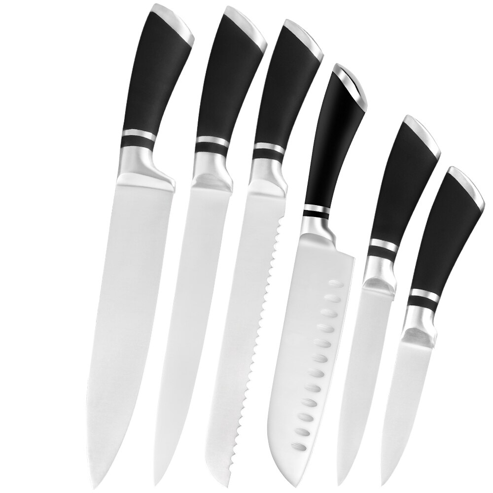 Xyj japansk 9 stk rustfritt stål kniver sett 3 cr 13 rustfritt stål kokke kniver sett hakke santoku nakiri skjære skjærekniv: 6 stk sett
