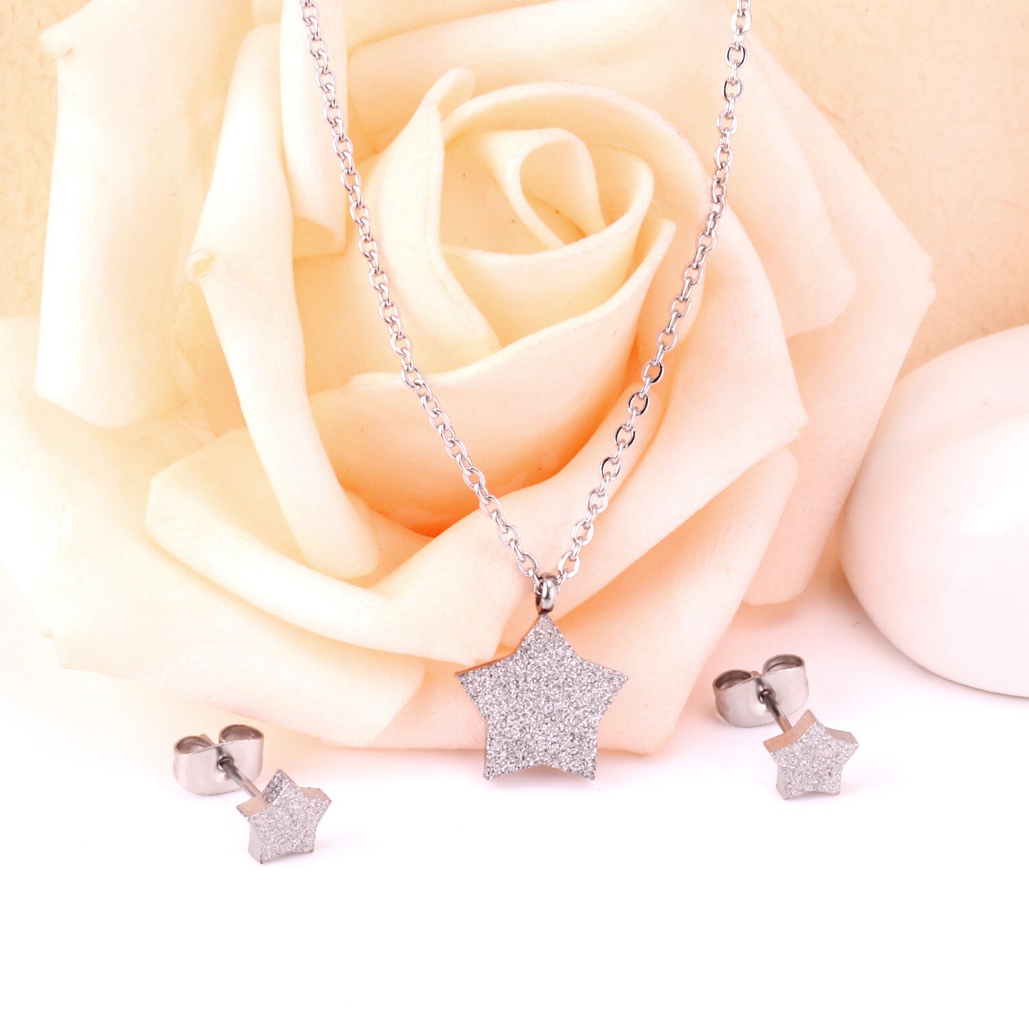 Luxusteel Pendientes Oorbellen Voor Vrouwen Klassieke Ster Kettingen Goud Kleur Kragen Choker Rvs Sieraden Sets Vriend
