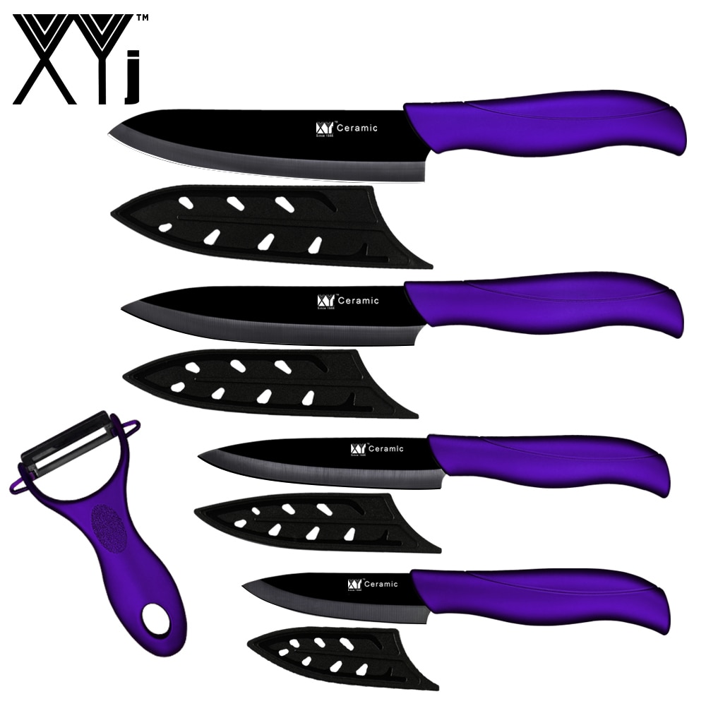 XYj-Juego de cuchillos de cerámica, herramientas de cocina, pelador, multiopciones, mango de Color, utilidad para cortar Chef, 5 uds.