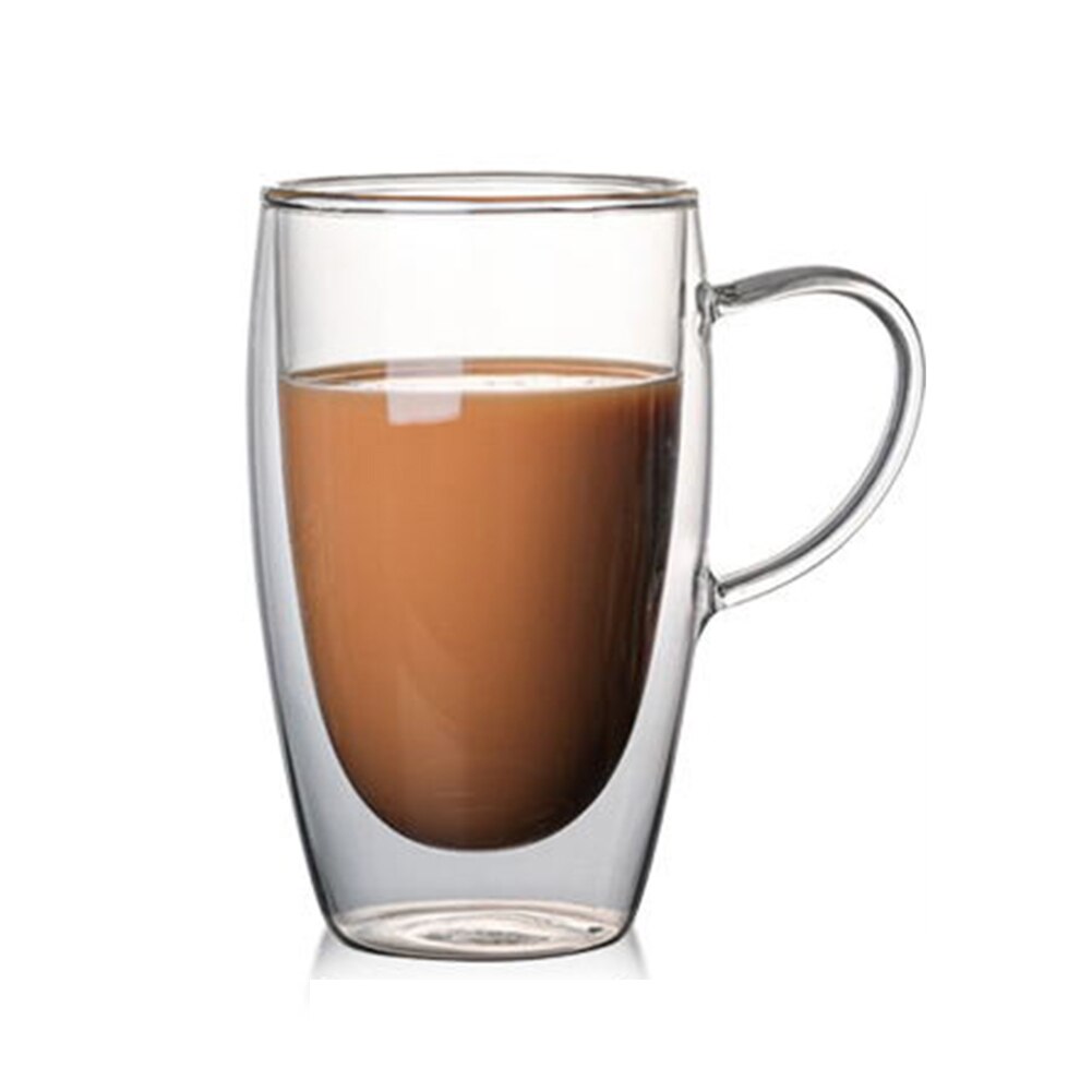 Double Wall Insulated Glasses Espresso Mugs High Temperature Resistant Thick Transparent Glass Cup AUG889: without lid 450ml