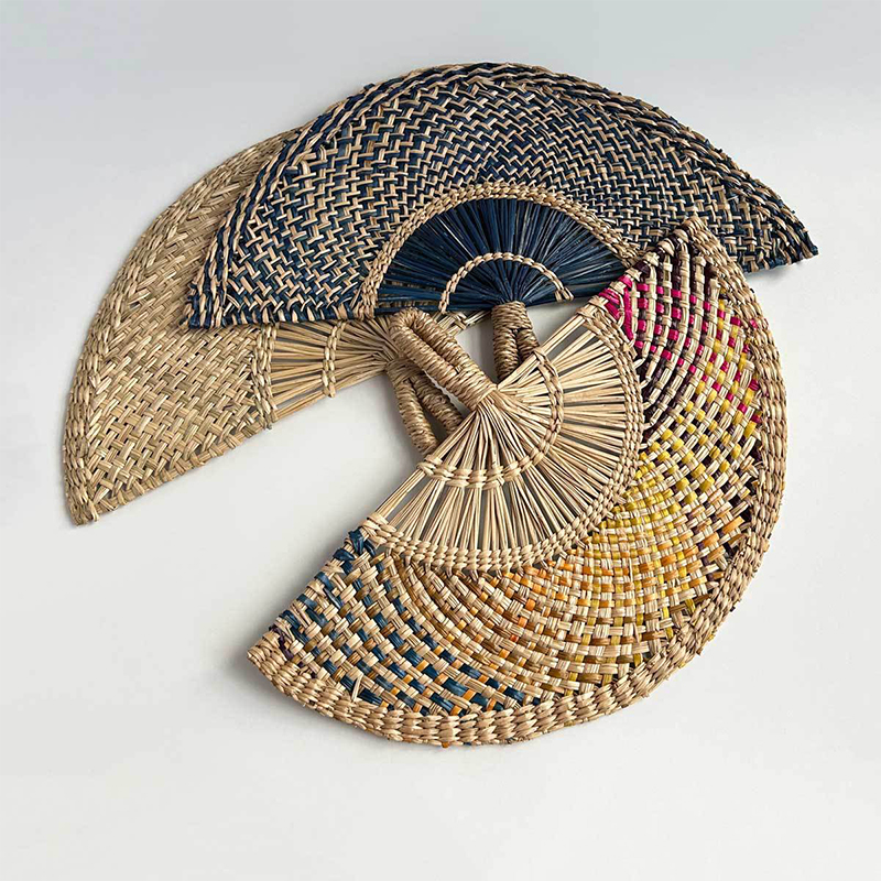 Hand-woven Straw Fan Decorative Handmade Semicircular Woven Fan Summer Cooling Fan Handheld Fan Home Decor