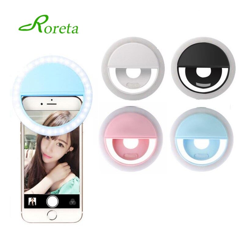 Roreta LED Selfie Ring Light Flash lens beauty Fill Light Lamp USB Charging Portable Clip For Cell Phone Smartphone